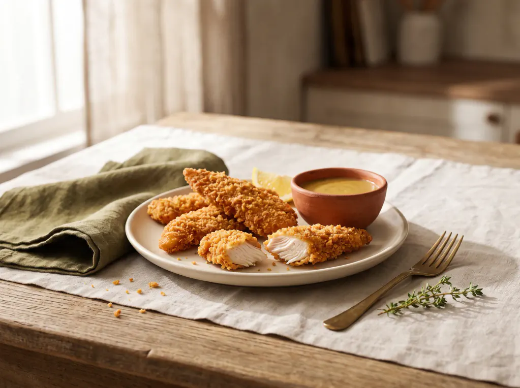 Tiras de frango na air fryer — o prato pronto
