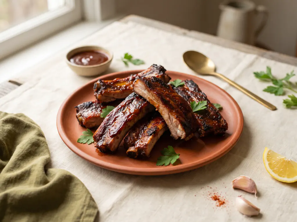 Costelinha de porco na air fryer — o prato pronto