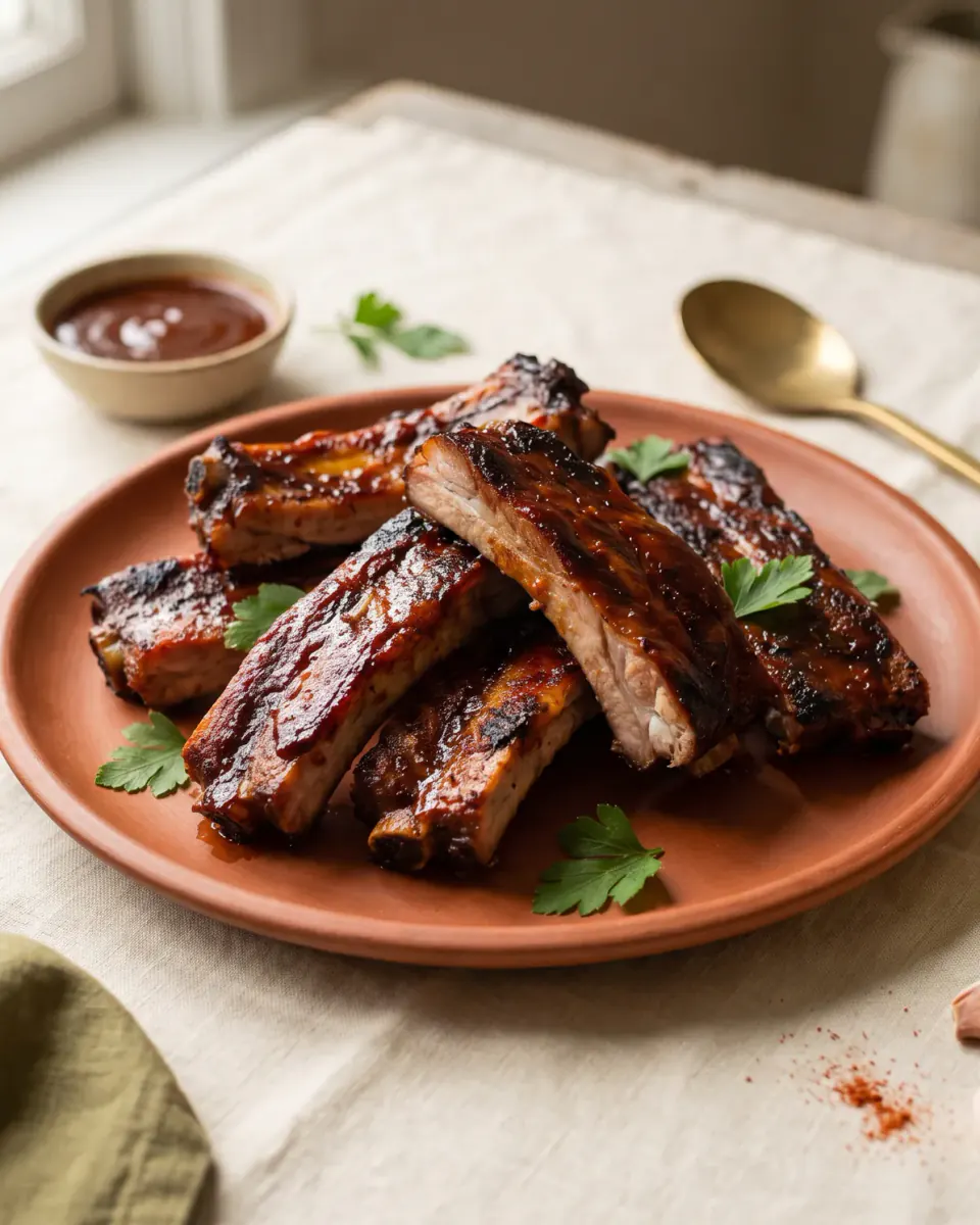 Costillas de cerdo en freidora de aire — el plato terminado