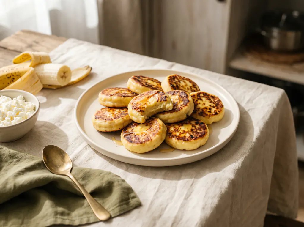 Syrnyky de banana — o prato pronto