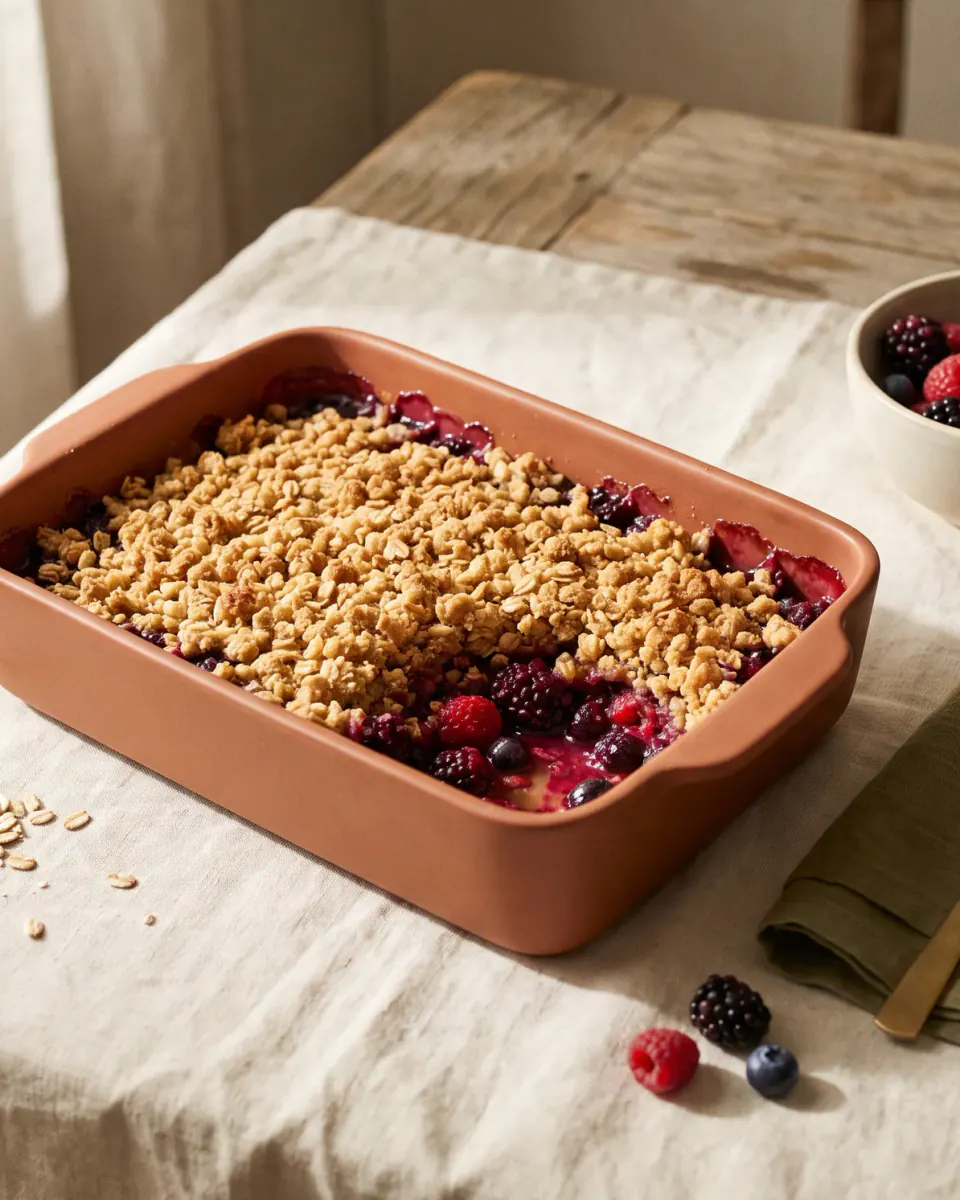Crumble de frutas vermelhas com aveia — o prato pronto