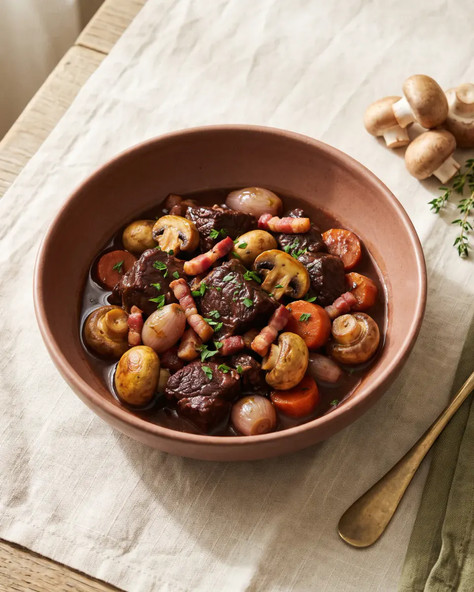 Boeuf bourguignon — el plato terminado