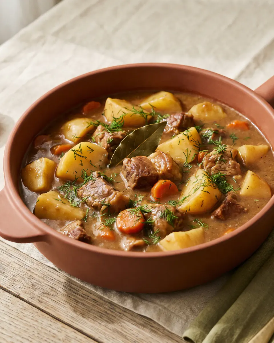 Batata cozida com carne — o prato pronto