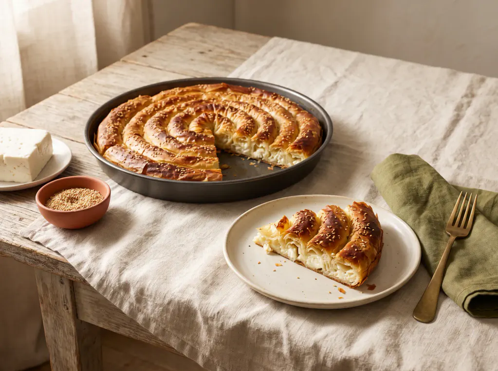 Burek de queijo em espiral — o prato pronto