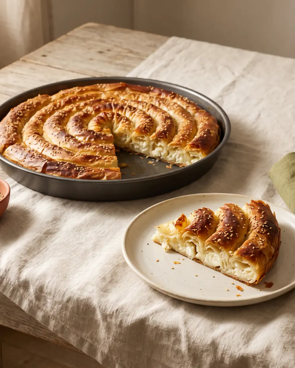 Burek de queijo em espiral — o prato pronto