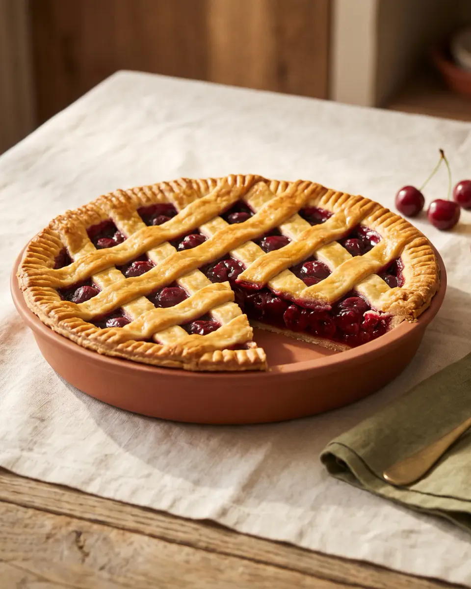 Pay de cereza con enrejado — el plato terminado