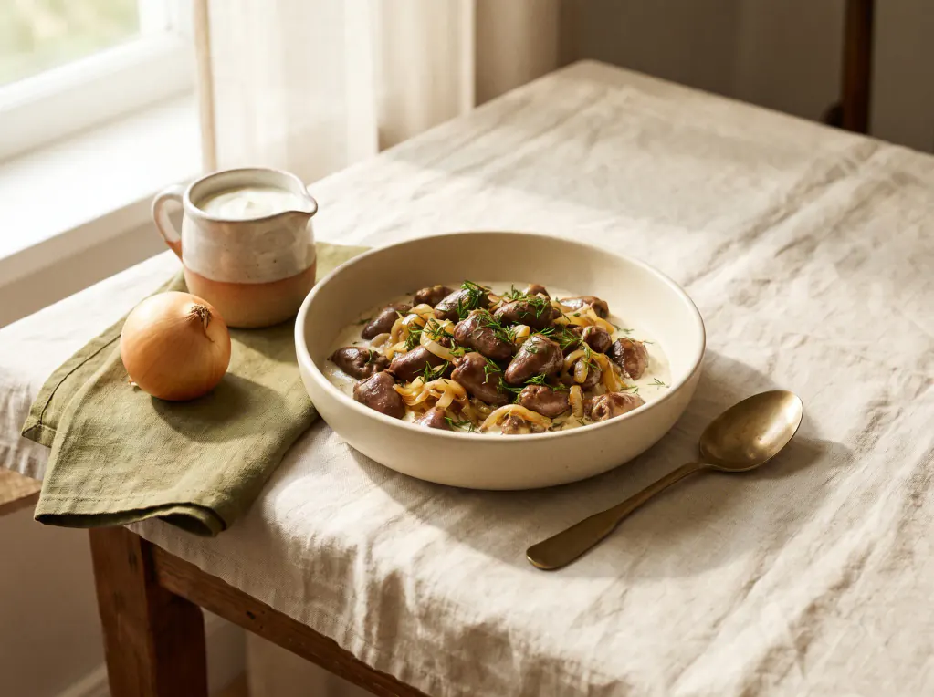 Chicken Hearts in Sour Cream — the finished dish