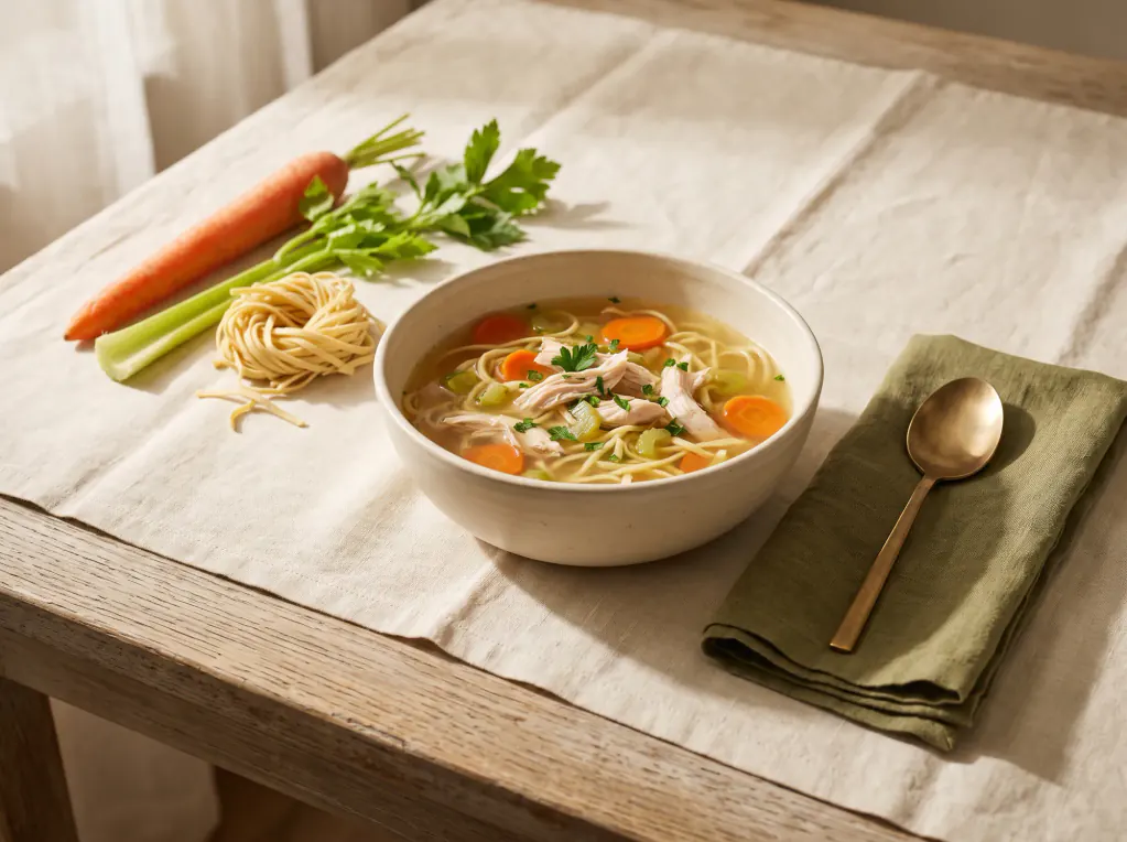 Hühnersuppe mit Nudeln – das fertige Gericht