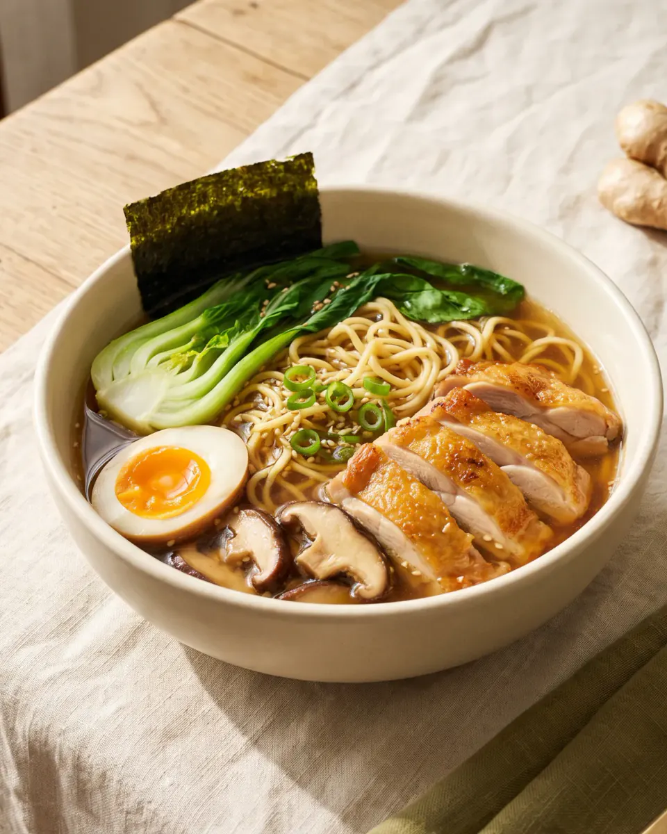 Ramen de pollo casero — el plato terminado