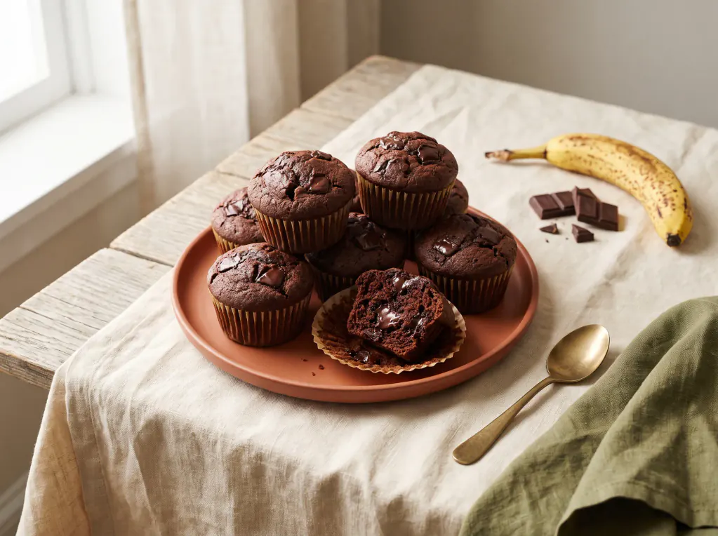 Muffin de banana com chocolate — o prato pronto