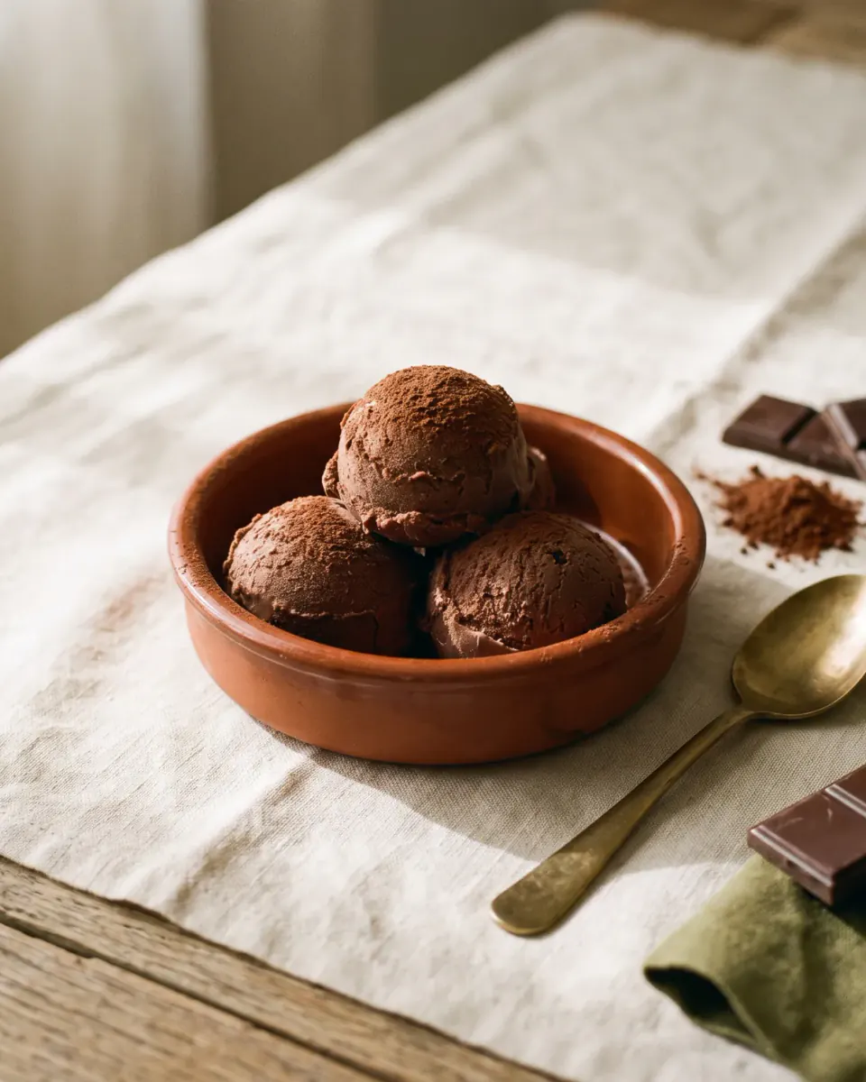Sorvete de chocolate caseiro com gemas — o prato pronto