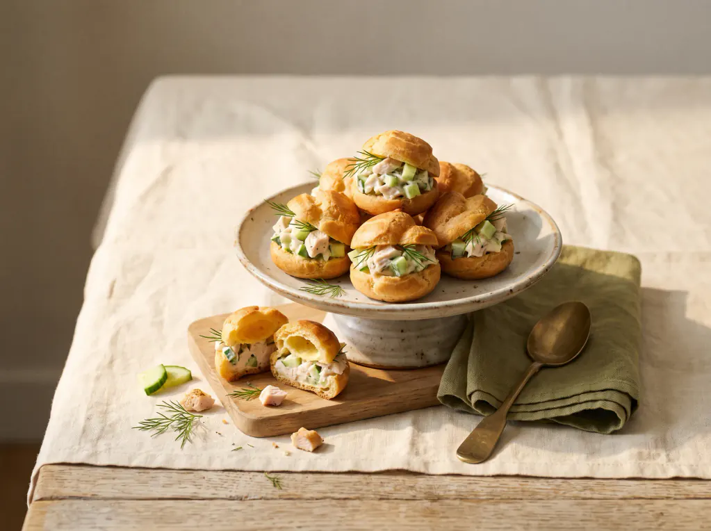 Choux Bites with Salad — the finished dish