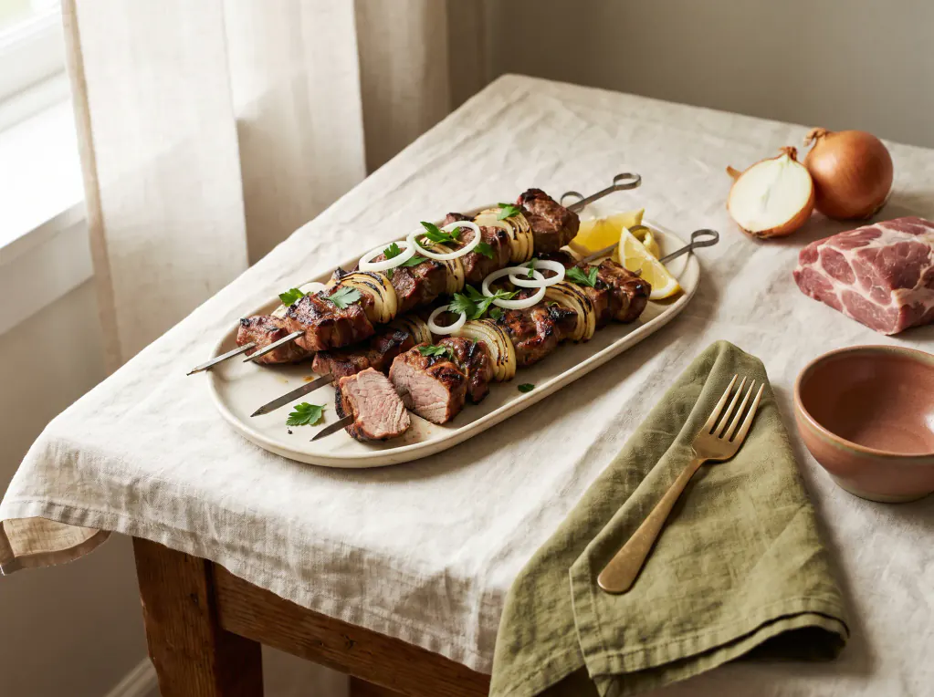 Classic Pork Neck Skewers — the finished dish