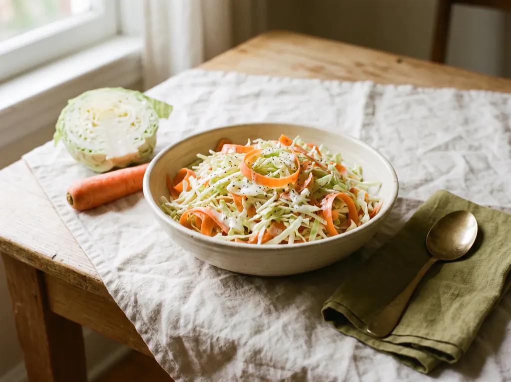 Coleslaw, ensalada de col cremosa — el plato terminado