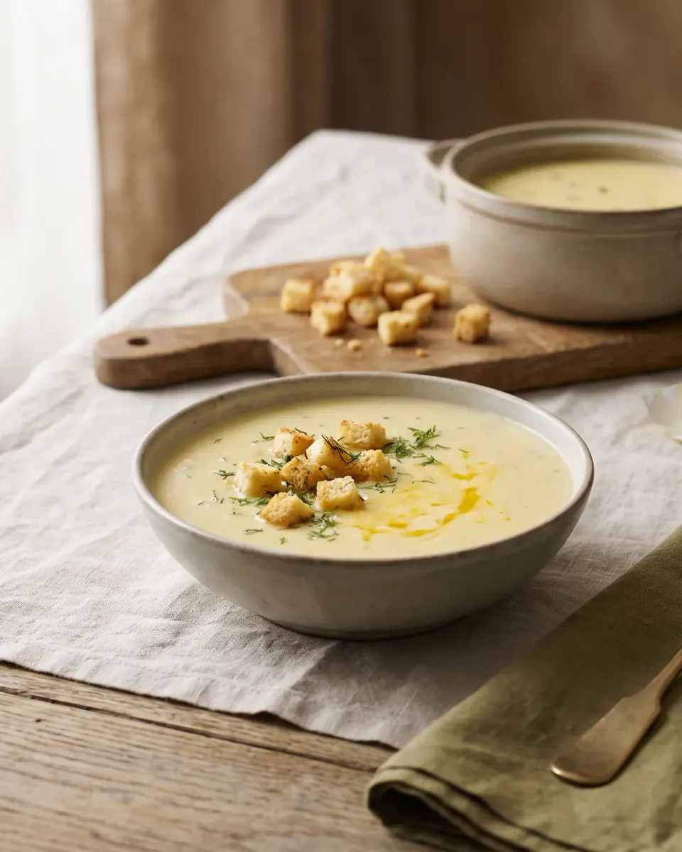 Sopa de queijo processado — o prato pronto