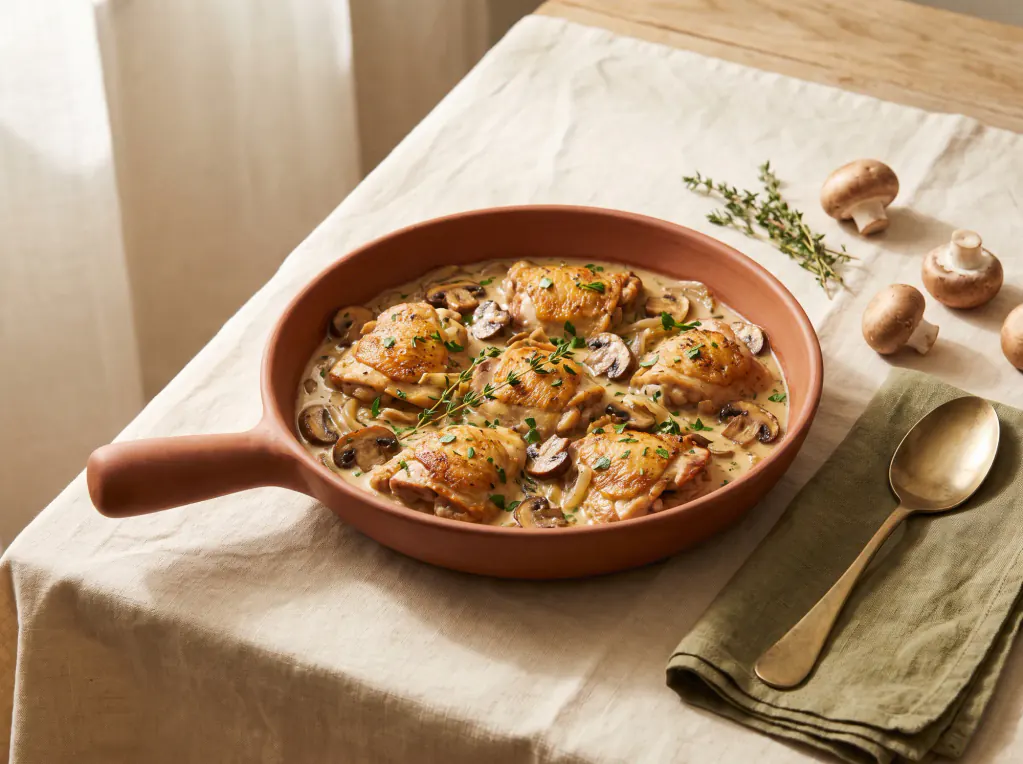 Creamy Chicken and Mushrooms — the finished dish