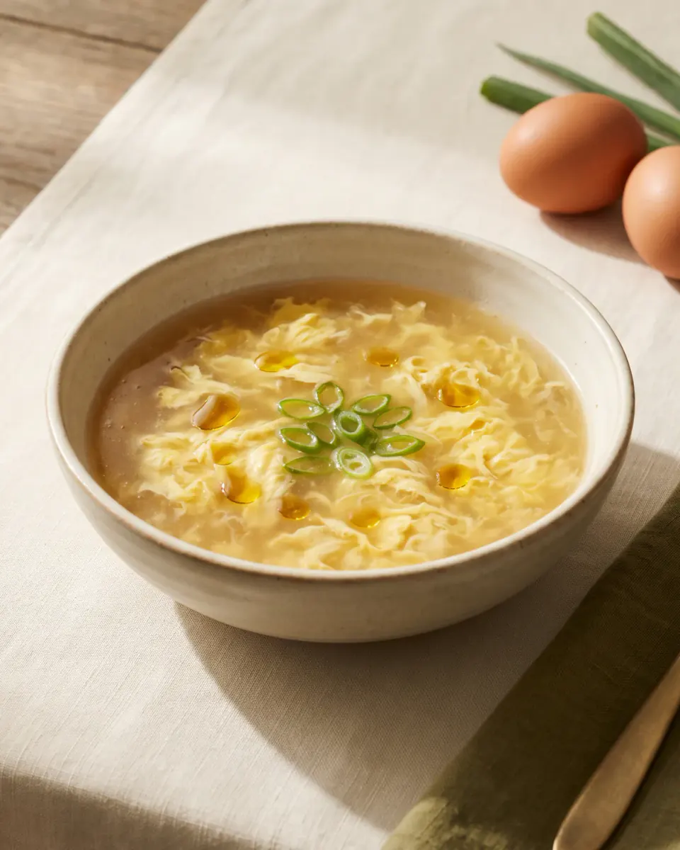Sopa china de huevo (egg drop soup) — el plato terminado