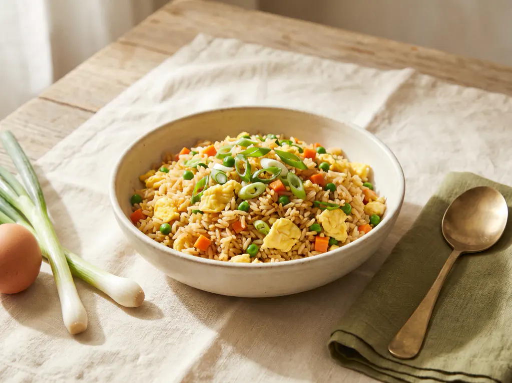 Arroz frito con huevo — el plato terminado