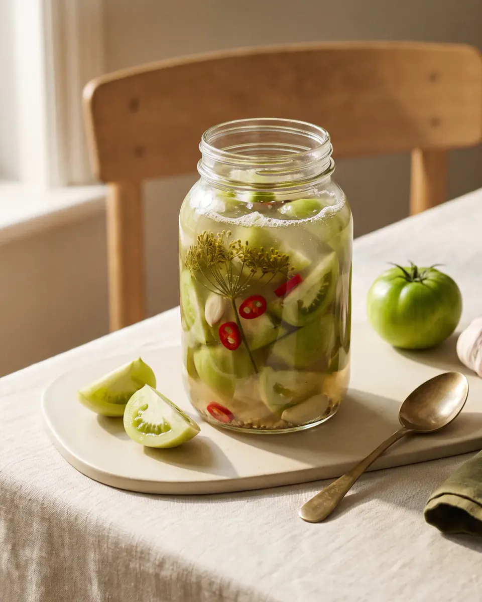 Fermented Green Tomatoes — the finished dish