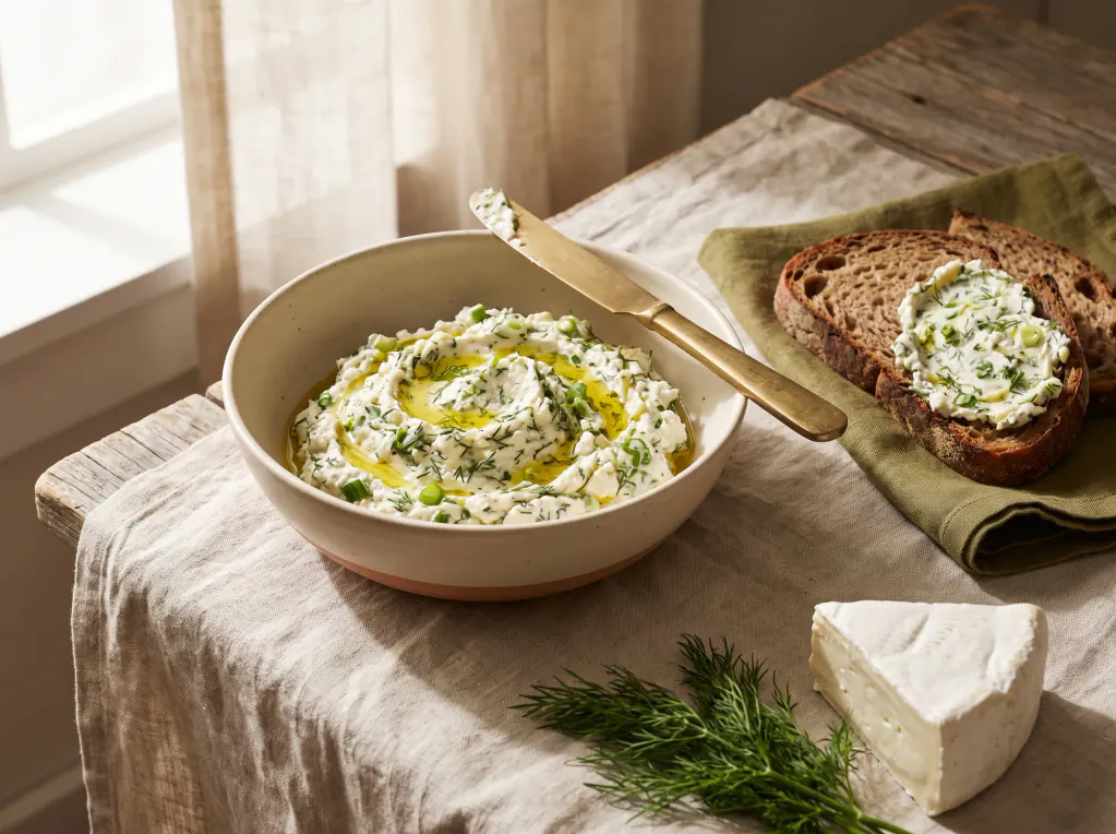 Pasta de queijo feta com ervas — o prato pronto