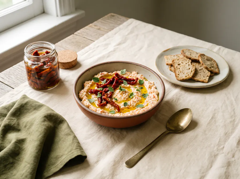 Crema de feta y tomates secos — el plato terminado