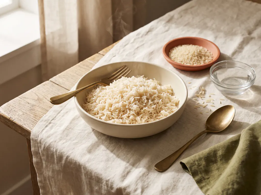 Arroz soltinho de grão longo — o prato pronto