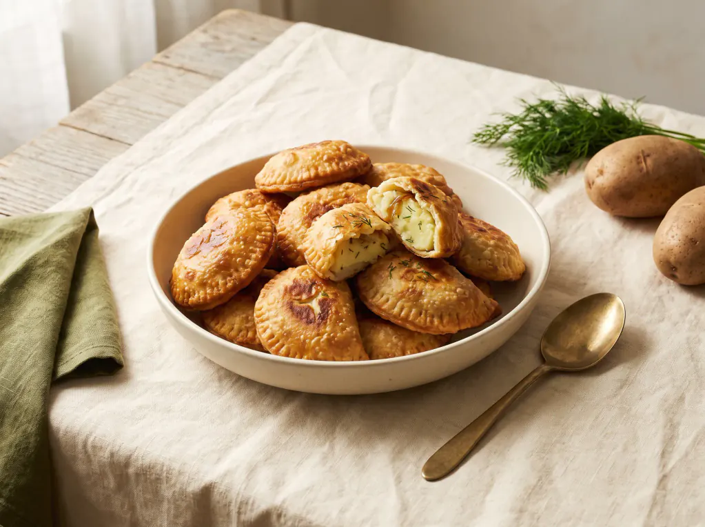 Pyrizhky fritos de batata (veganos) — o prato pronto