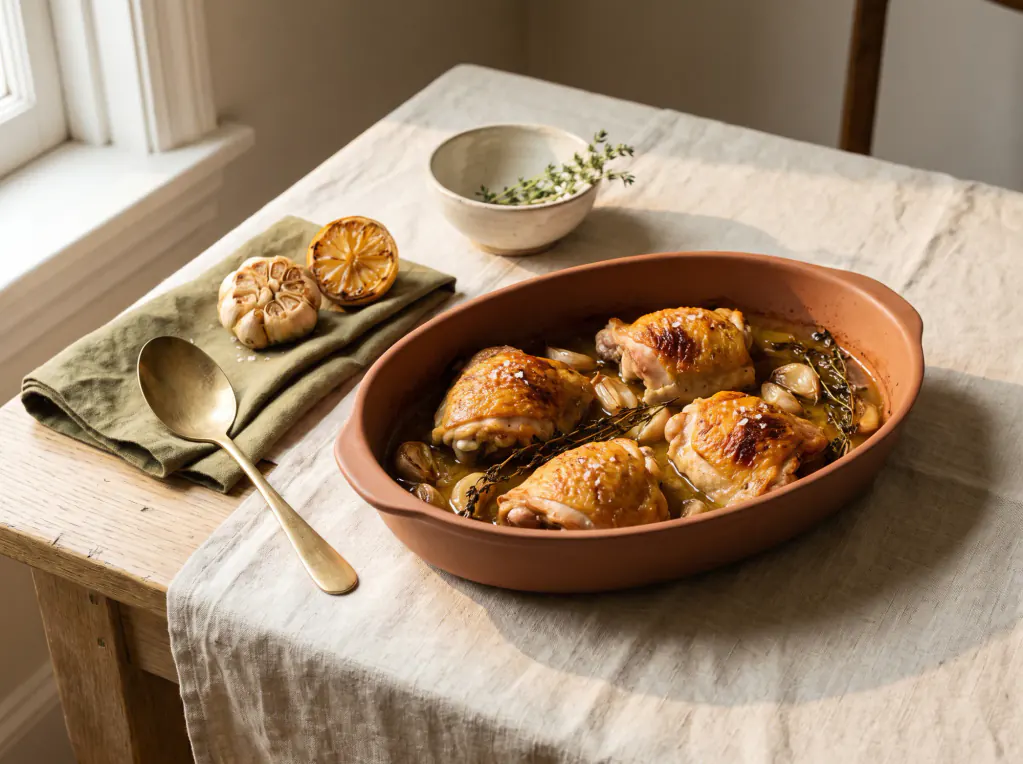Garlic Roast Chicken Thighs — the finished dish