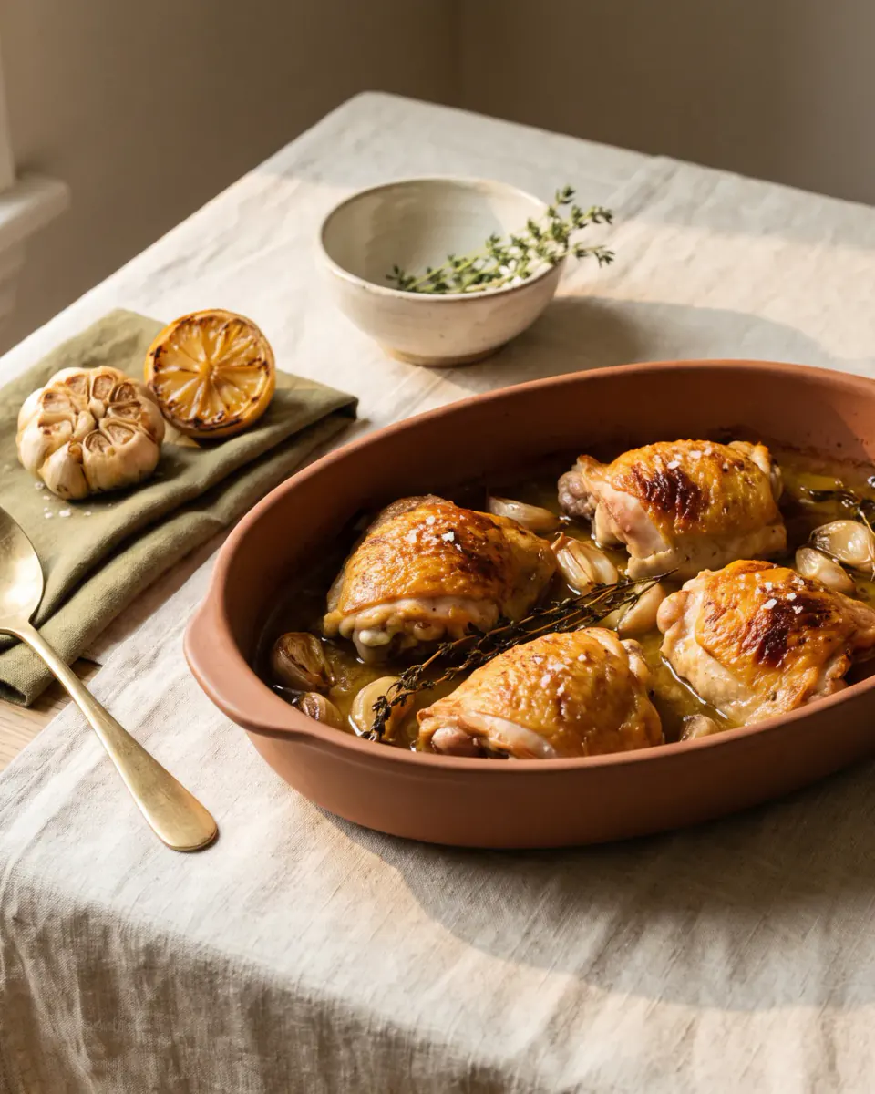 Garlic Roast Chicken Thighs — the finished dish