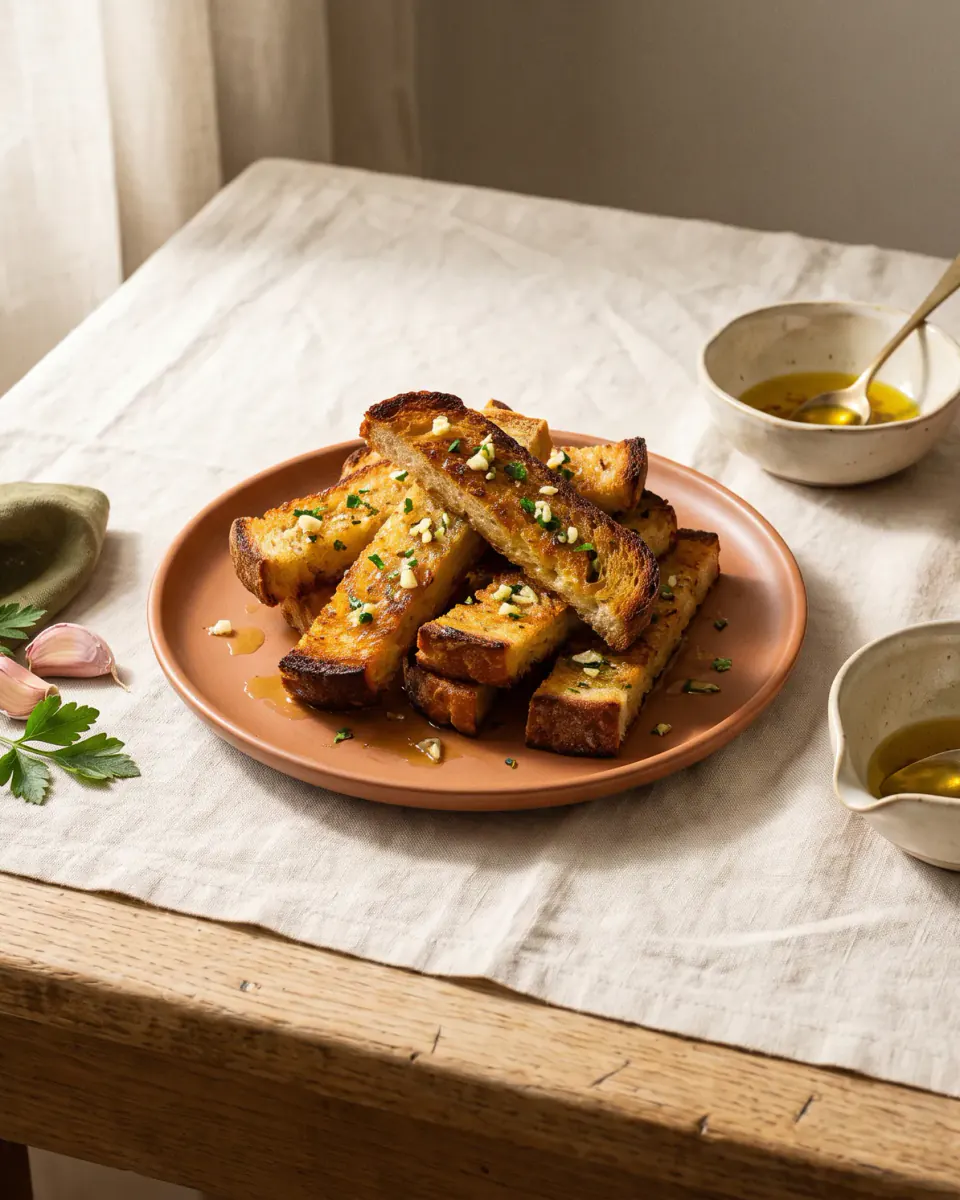 Pão frito com alho — o prato pronto