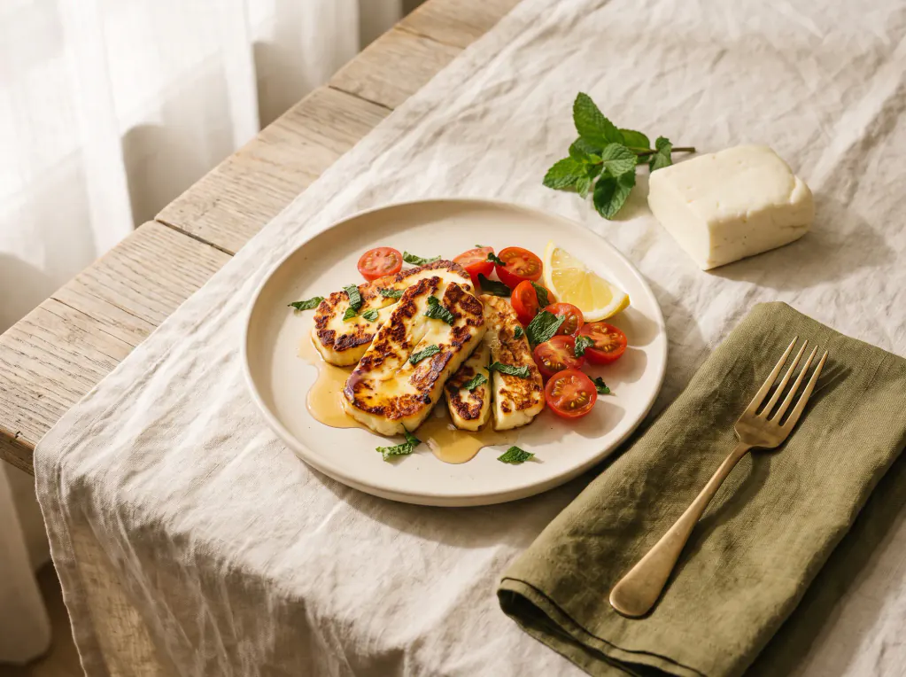 Halloumi na grelha — o prato pronto