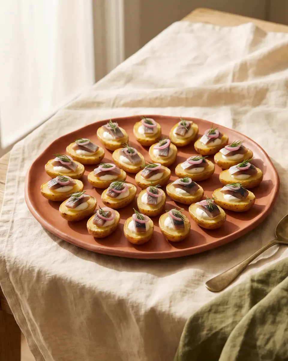 Canapés de arenque com batata — o prato pronto