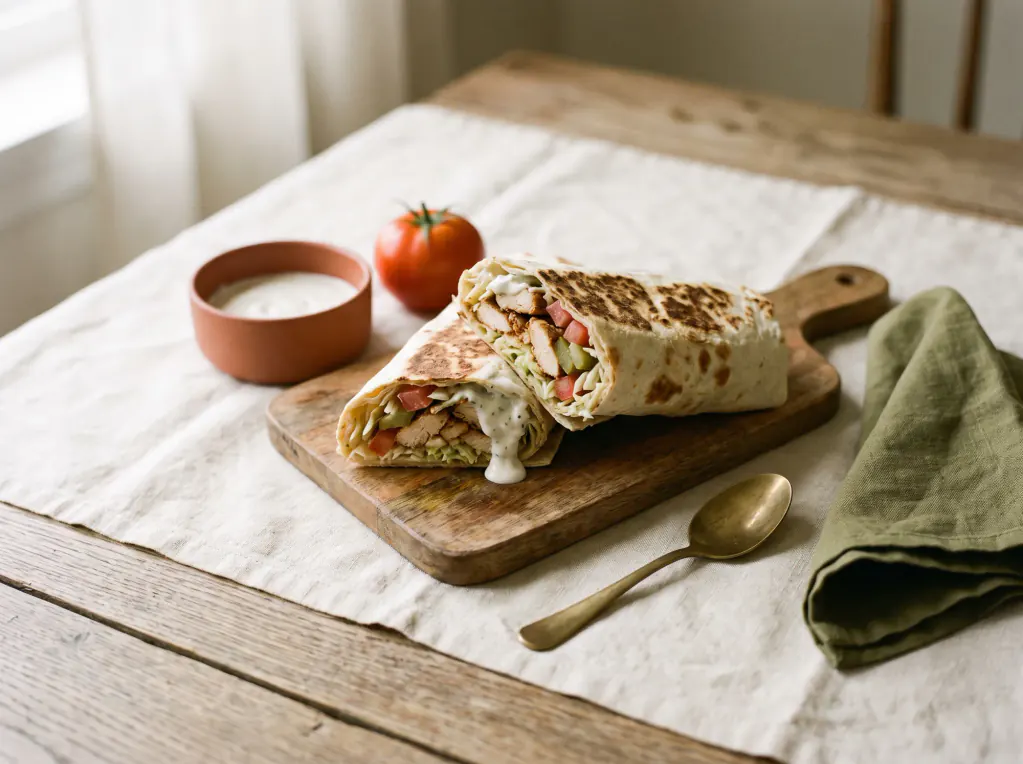 Shawarma caseiro de frango — o prato pronto