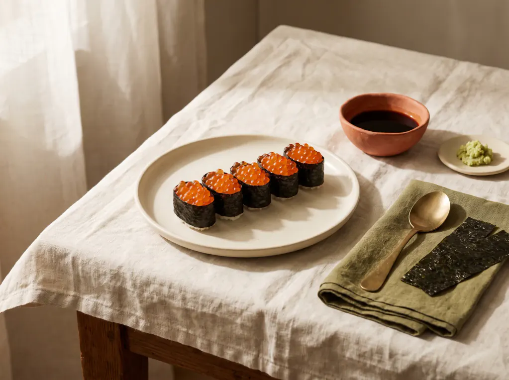 Gunkan de hueva — el plato terminado