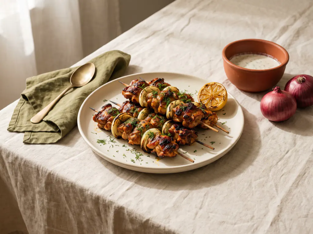 Hähnchenspieße in Kefir-Marinade – das fertige Gericht
