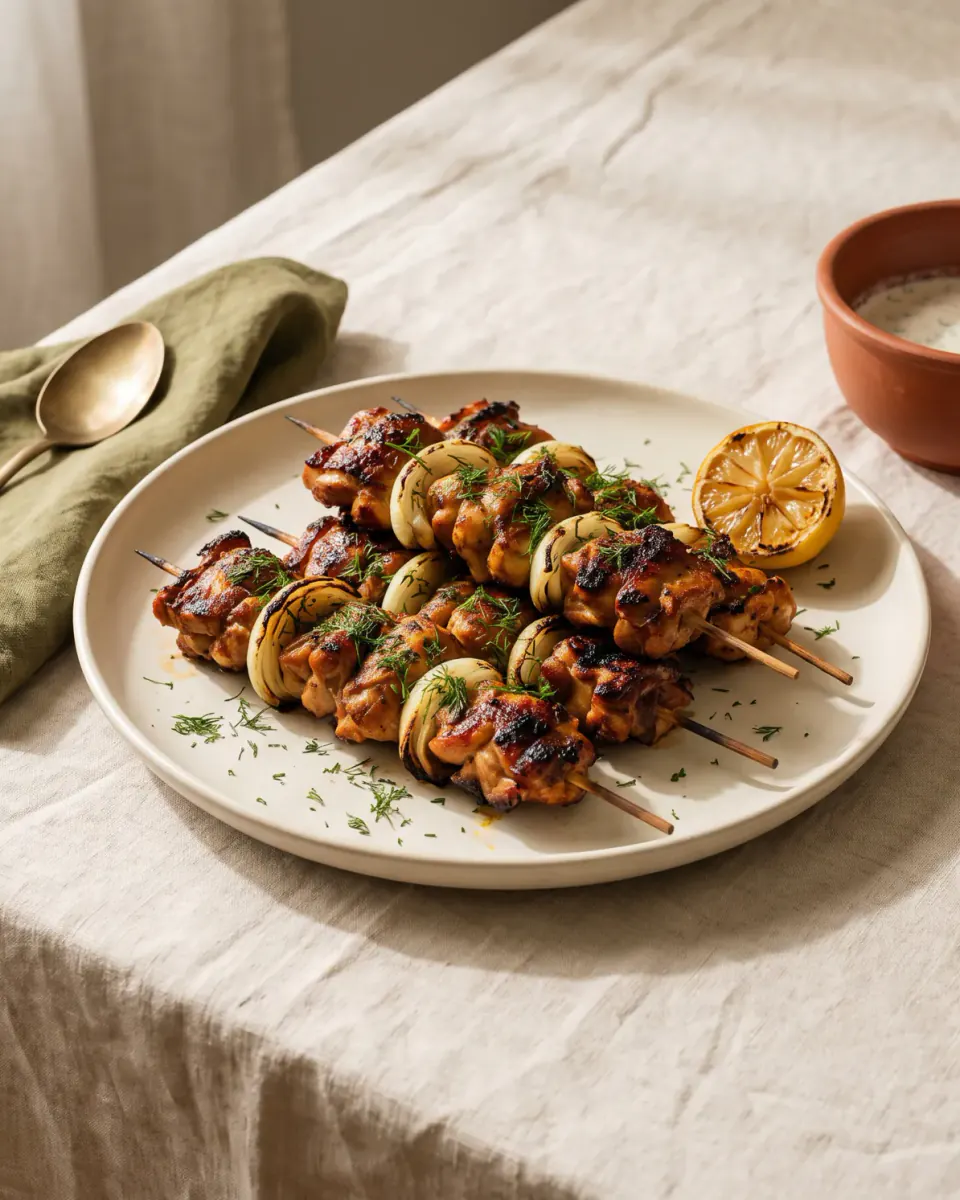 Hähnchenspieße in Kefir-Marinade – das fertige Gericht