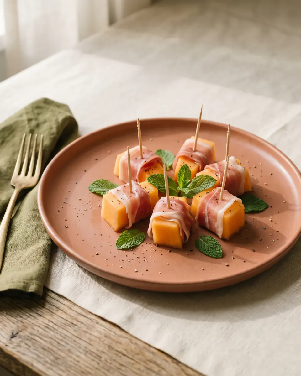 Melon and Prosciutto Canapés — the finished dish