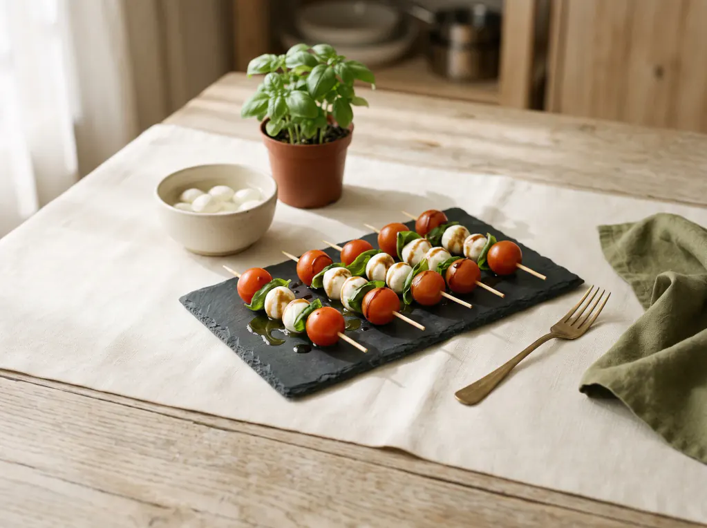 Pinchos de mozzarella y tomate — el plato terminado