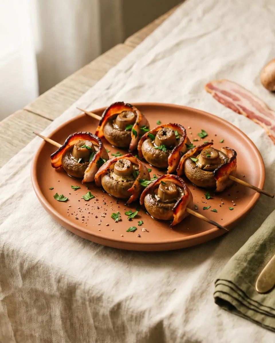Champignon-Speck-Spieße – das fertige Gericht