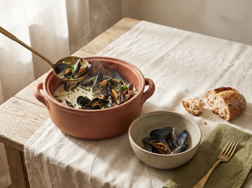 Mussels in Cream Sauce — the finished dish