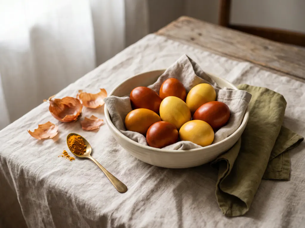 Ovos de Páscoa tingidos naturalmente — o prato pronto