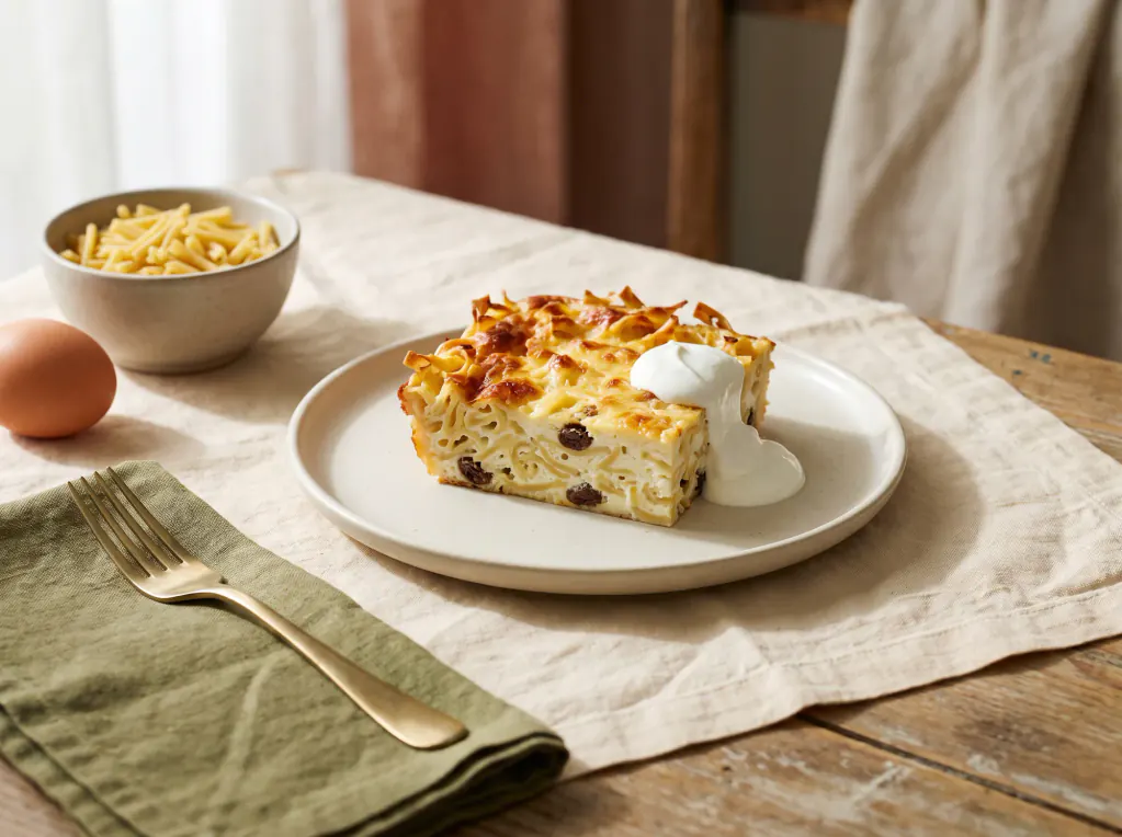 Pudim de macarrão com ricota — o prato pronto