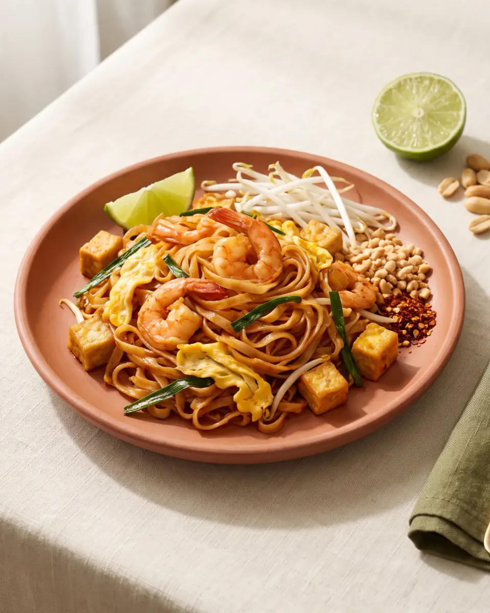 Pad thai de camarão — o prato pronto