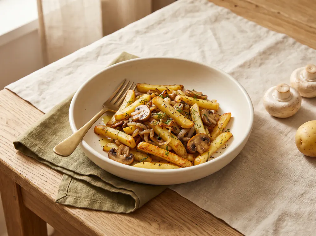 Pan-Fried Potatoes with Mushrooms — the finished dish
