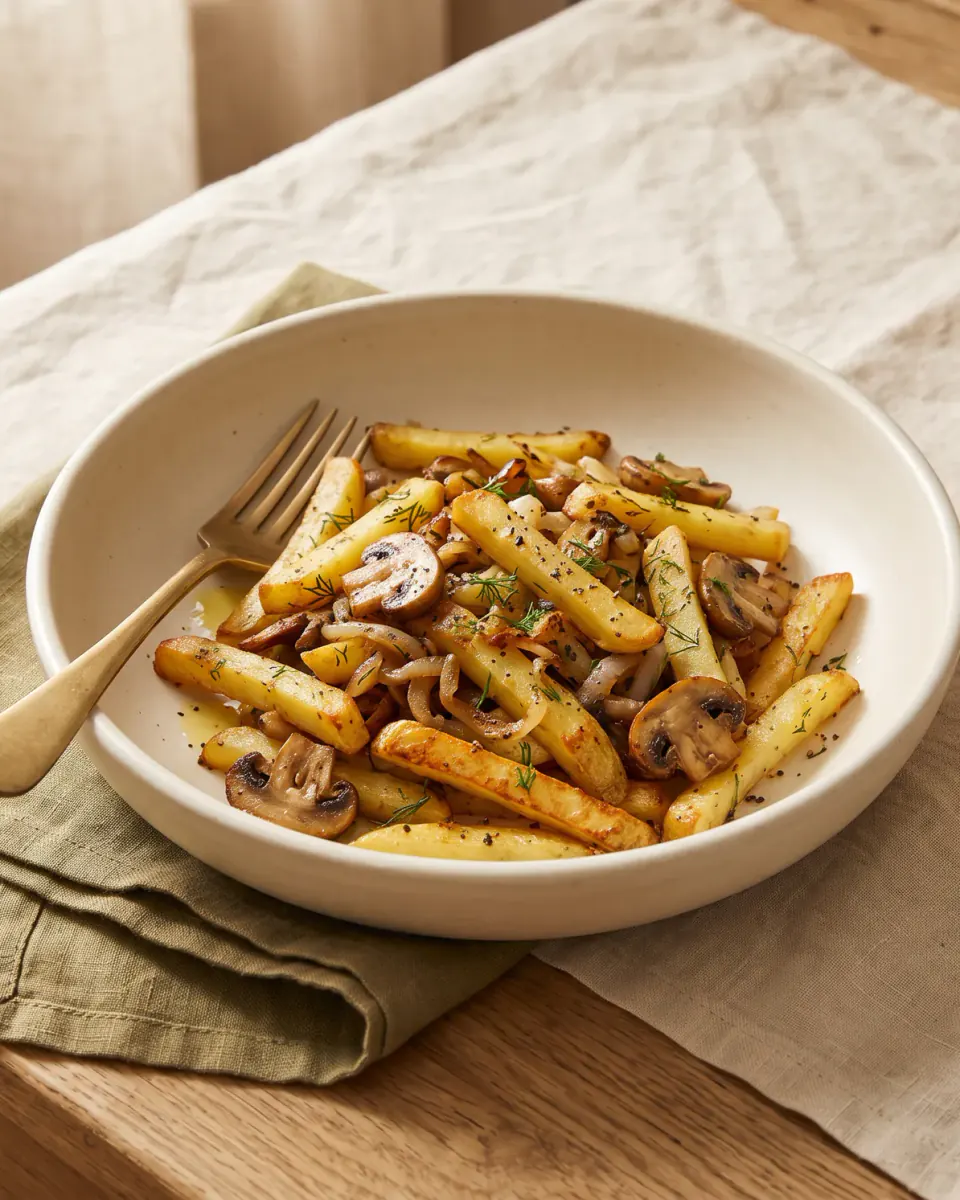 Pan-Fried Potatoes with Mushrooms — the finished dish