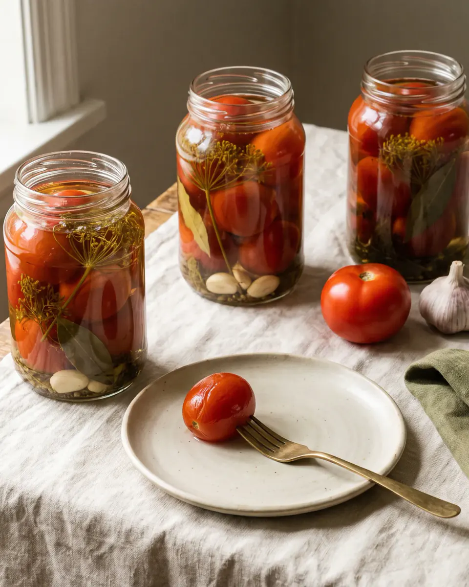 Tomate em conserva no vidro — o prato pronto