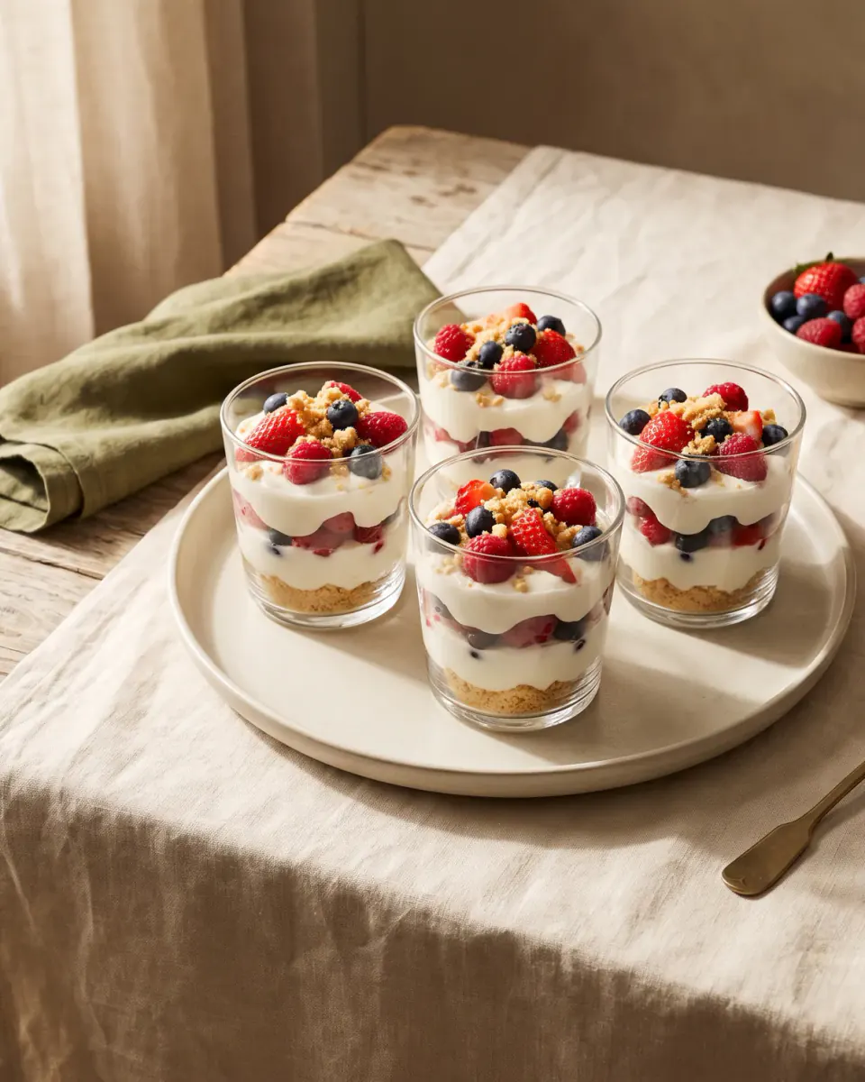 Creme de ricota com frutas vermelhas no copo — o prato pronto