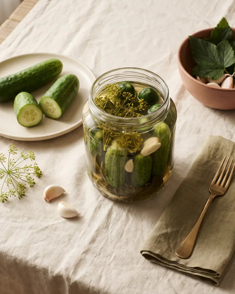 Pepinos en salmuera rápidos — el plato terminado