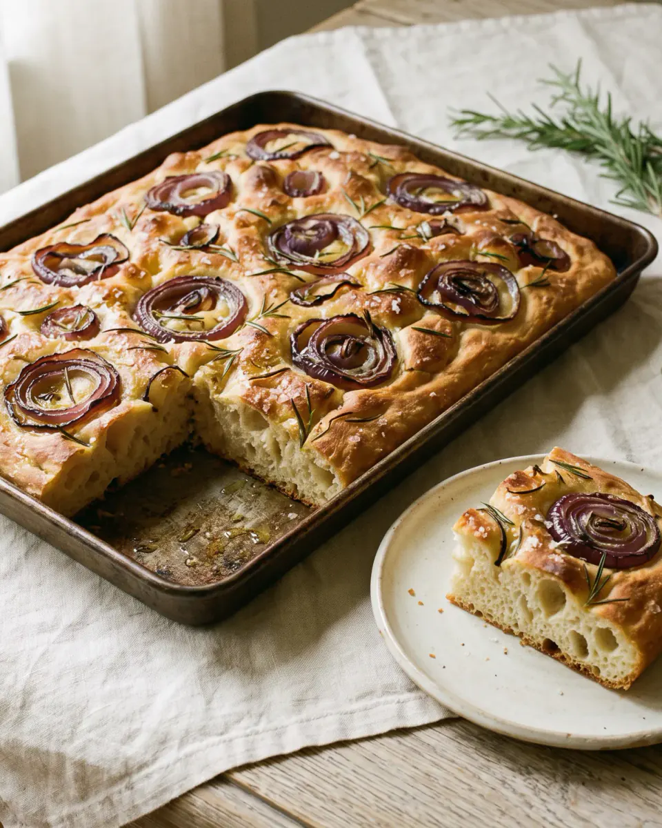 Focaccia de cebola-roxa e alecrim — o prato pronto