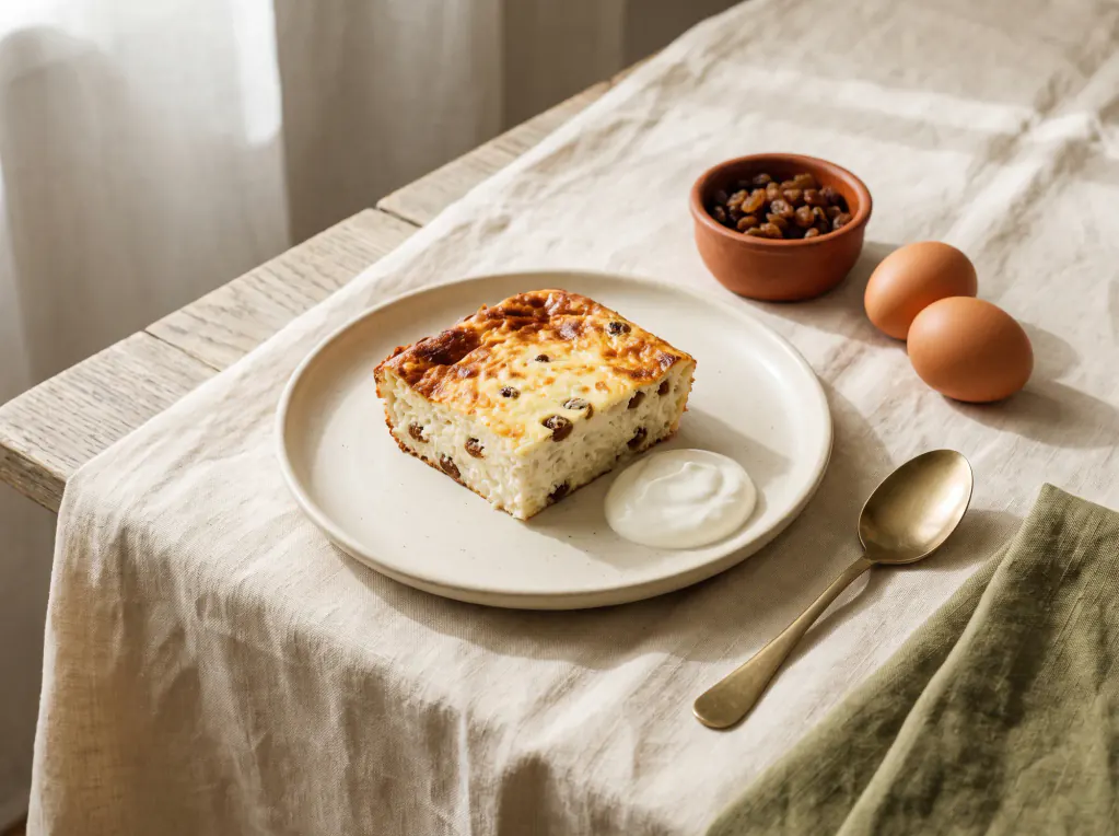 Pudim assado de arroz com ricota — o prato pronto